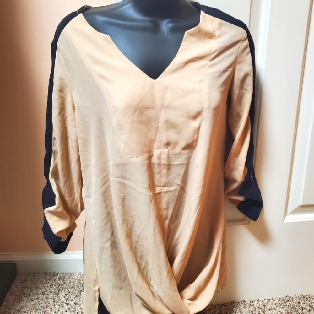 New York & Company Two-Tone Twist Front Sheer Top